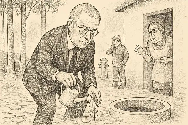 Karikatur zum Stück: Ruedas beste Idee: Sonderfonds für Löschwasserinfrastruktur und Brandschneisen per Dekret auf den Weg bringen