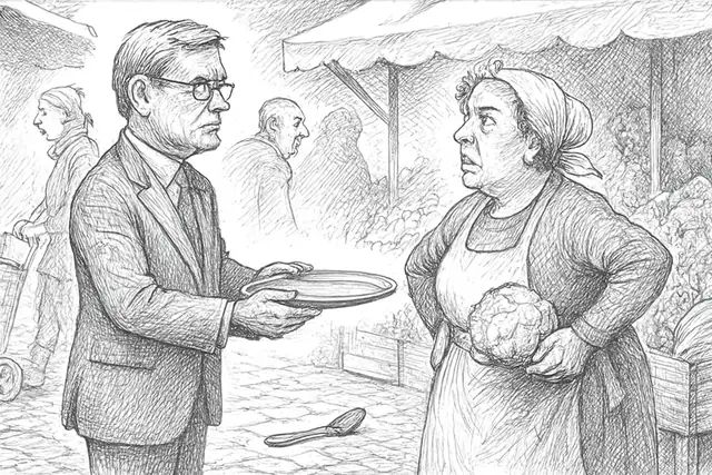 Karikatur zum Stück: Der Konjunktiv als Lebensform