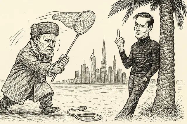 Karikatur zum Stück: Russland kriminalisiert Pawel Durow: Was der Haftbefehl über digitale Souveränität verrät